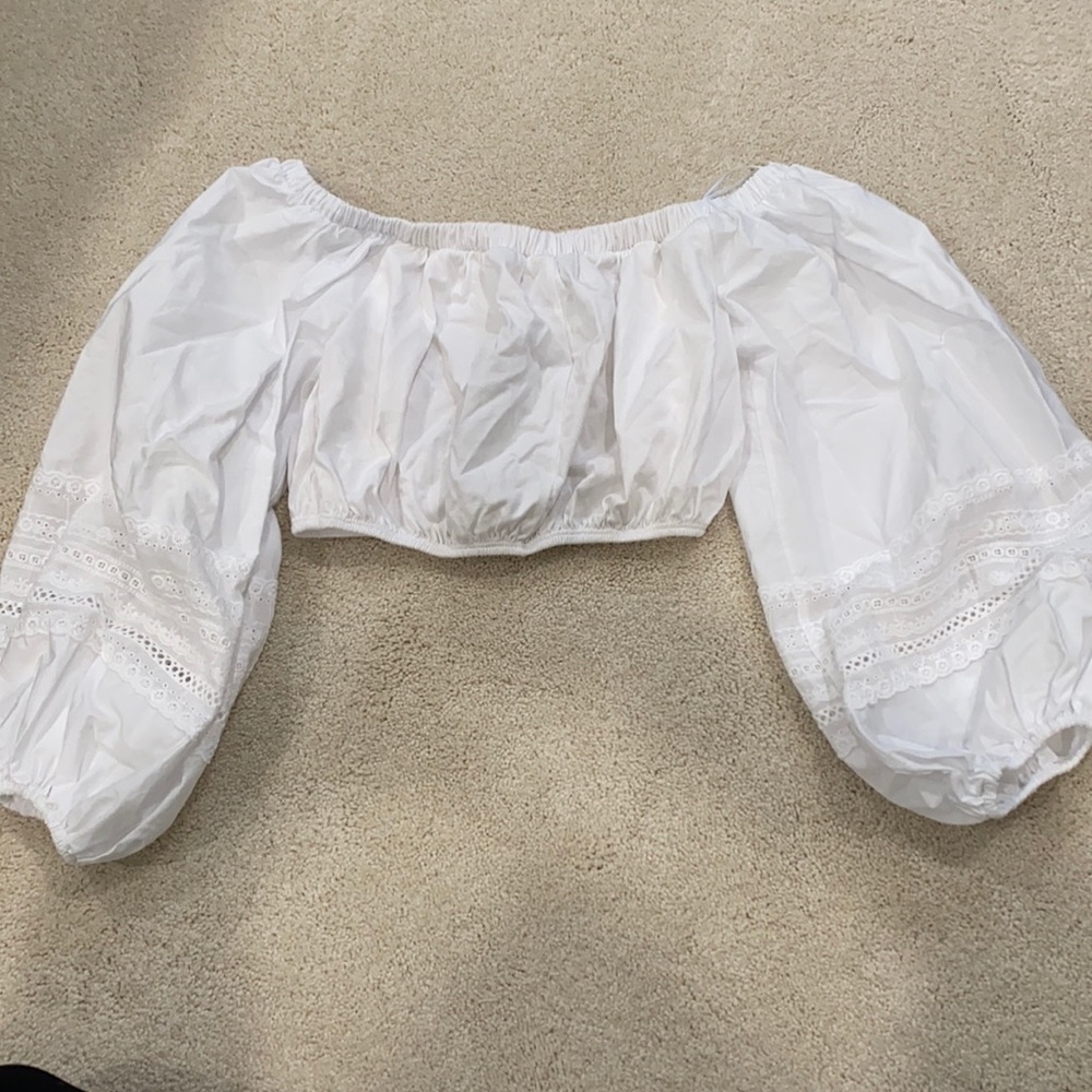 Zara white crop top. Off shoulder long sleeve. New with tags.